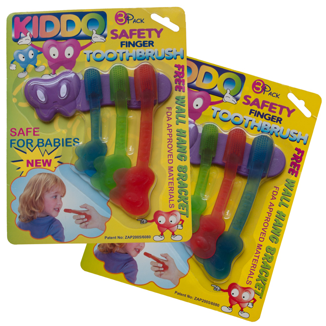 Kiddo Finger Toothbrush 3-Pack + Hanger